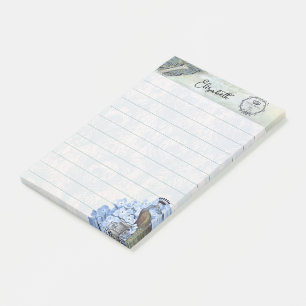 Royal peacock and hydrangea personalized post-it notes