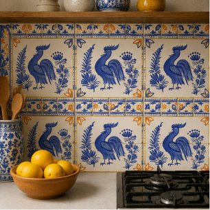 Royal Peacock Bird and Floral Mediterranean Ceramic Tile