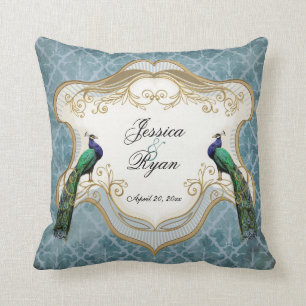Royal Peacock Blue Personalized Anniversary Pillow