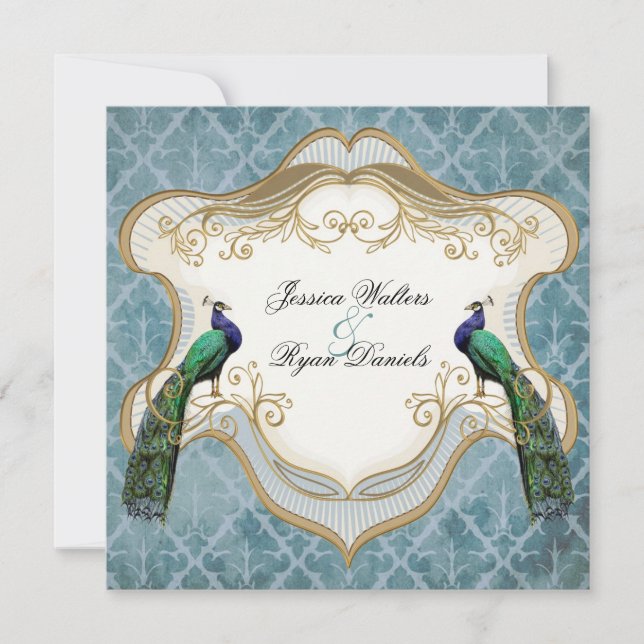 Royal Peacock Blue Wedding Invitation (Front)