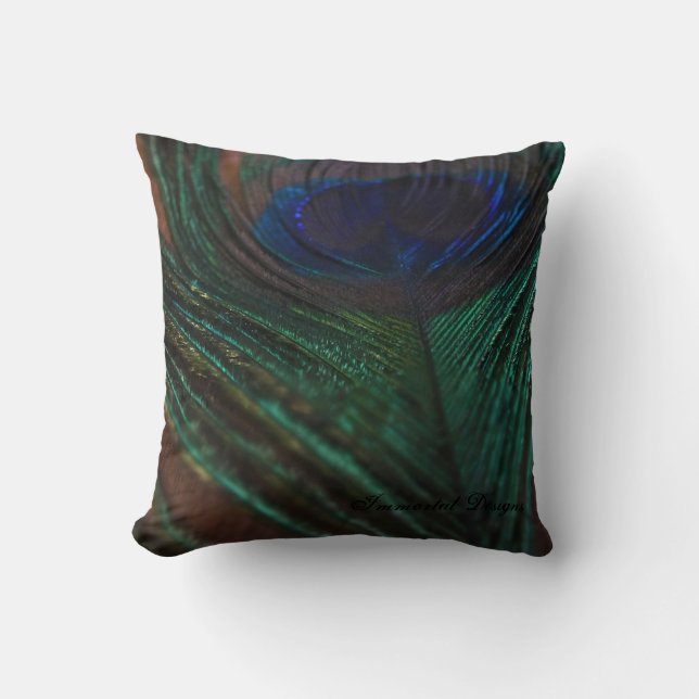 Royal Peacock Feather Throw Pillow (Front)