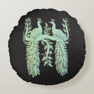Royal Peacock Monochrome Round Pillow