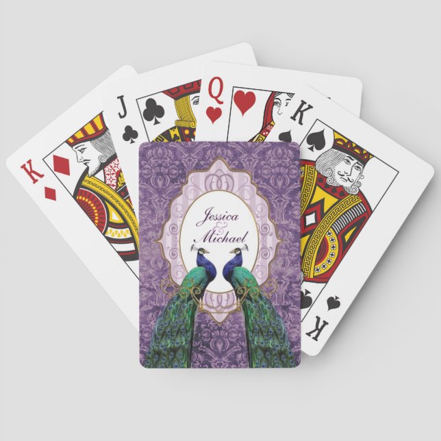 Royal Peacock (Purple) Personalized Playing Cards (Back)