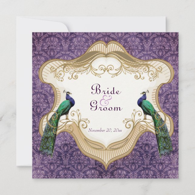 Royal Peacock Purple Wedding Invitation (Front)