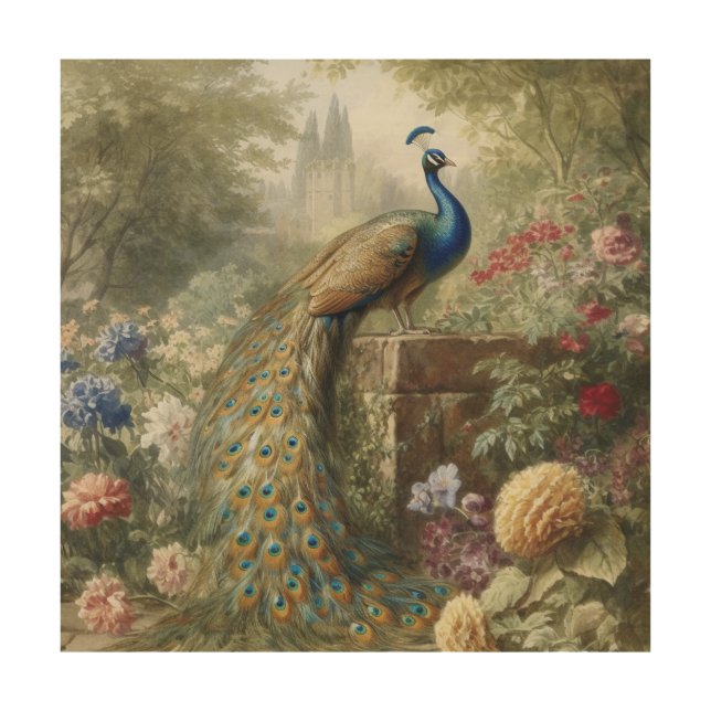 Royal Peacock Regency Garden Watercolor Art (Front)