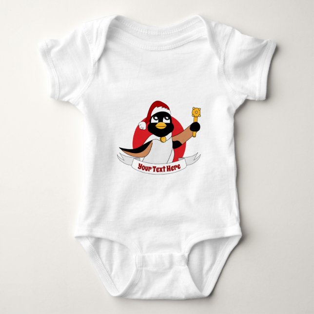 Royal penguin Christmas cartoon Baby Bodysuit (Front)