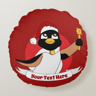 Royal penguin Christmas cartoon Round Pillow
