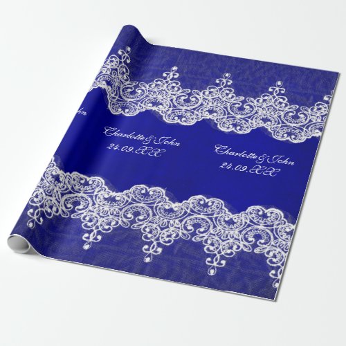 Royal Personalized Blue Lace Wrapping Paper