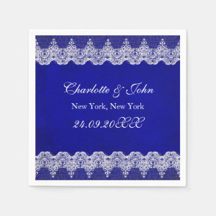 Royal Personalized Cobalt Lace Wedding Napkins