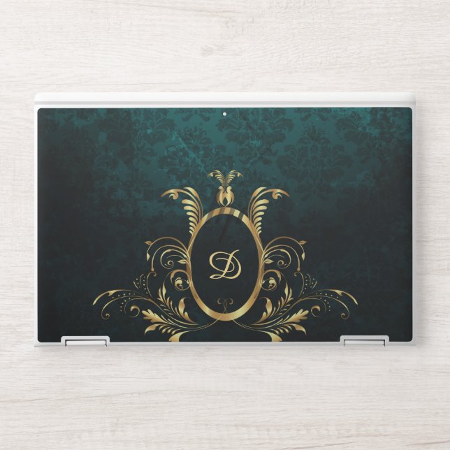 Royal Personalized Damask Turquoise HP Laptop Skin (Front)