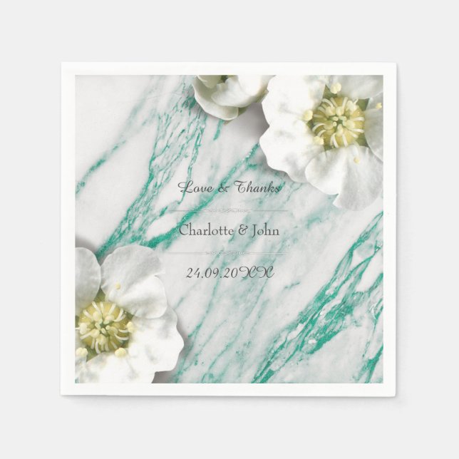 Royal Personalized Floral Marble Tiffany White Napkins (Front)