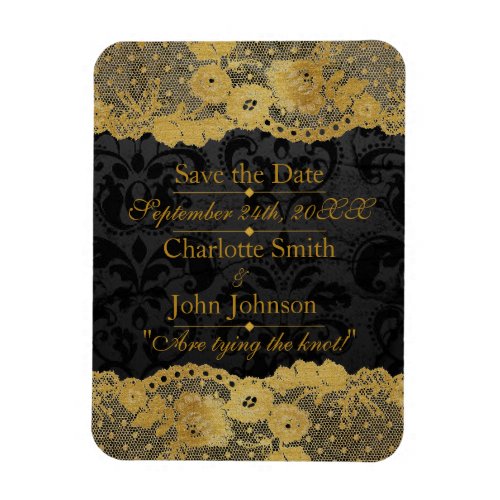 Royal Personalized Golden Black Lace Save The DAte Magnet