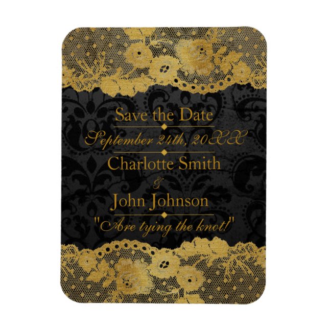 Royal Personalized Golden Black Lace Save The DAte Magnet (Vertical)