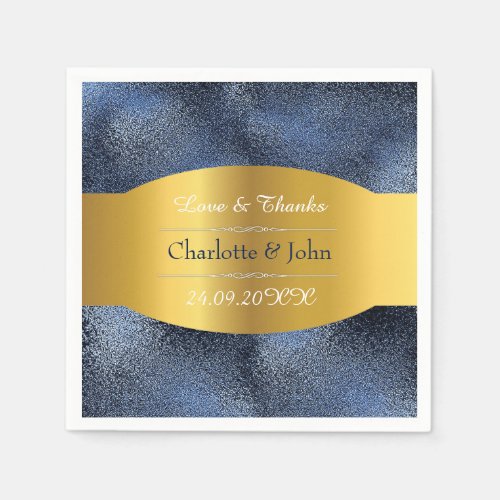 Royal Personalized Golden Graphite Blue Wedding Paper Napkins