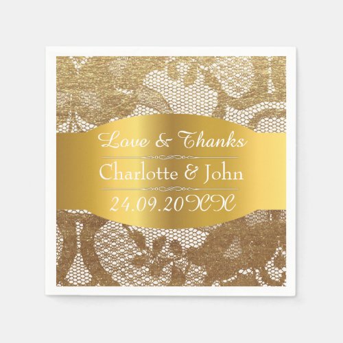 Royal Personalized Golden Grungy Lace Wedding Paper Napkins