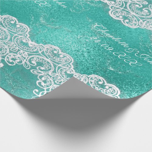 Royal Personalized Mint Blue Lace Wrapping Paper