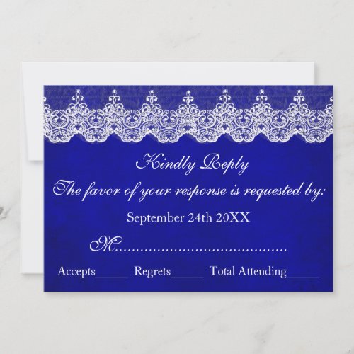 Royal Personalized RSVP Blue Cobalt Lace Invitatio Invitation