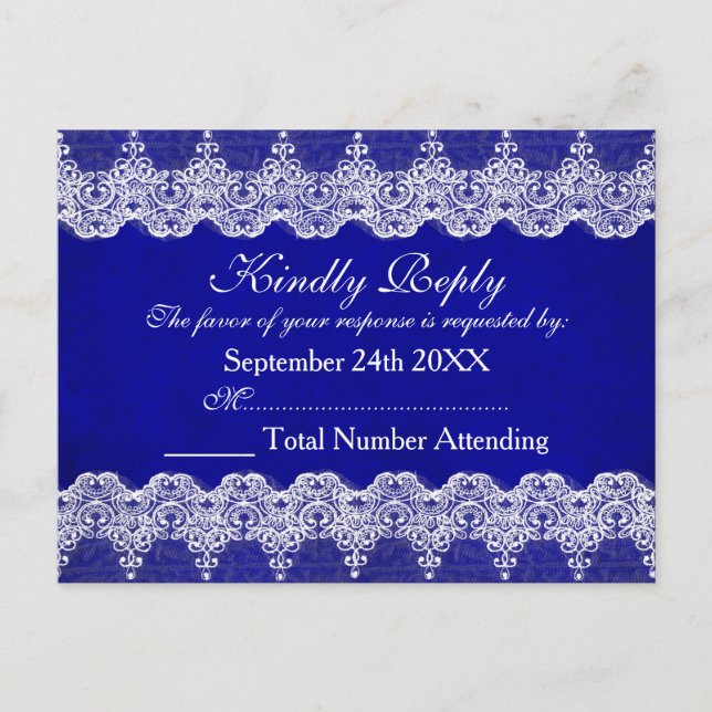 Royal Personalized RSVP Blue Cobalt Lace Postcard (Front)