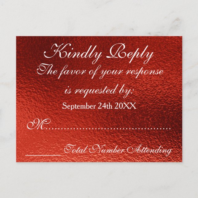 Royal Personalized RSVP Red Shiny Postcard (Front)