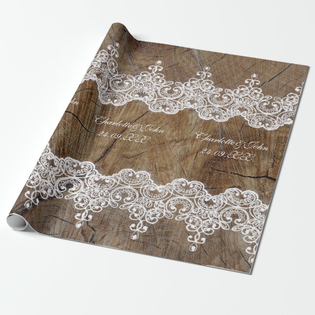 Royal Personalized Rustic Lace Wrapping Paper (Unrolled)