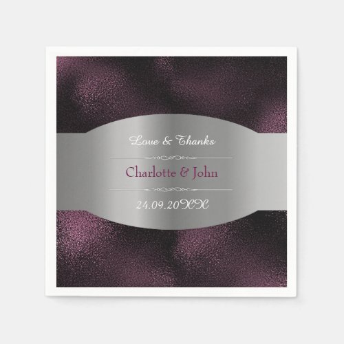 Royal Personalized Silver Burgundy  Glass Wedding Paper Napkins