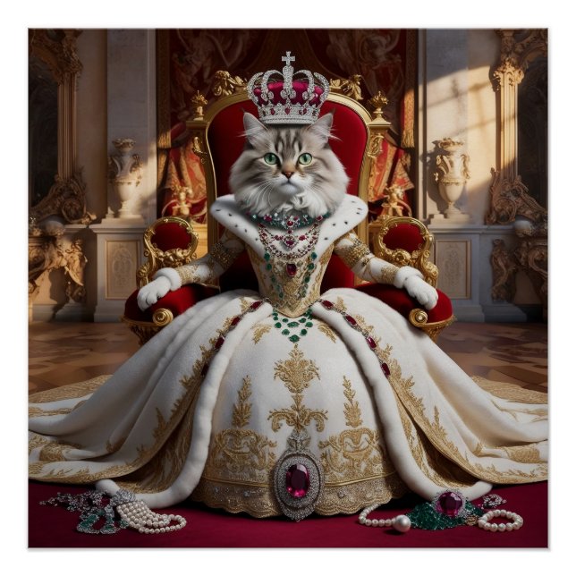 Royal Pet Queen Portrait - Luxurious Digital Art  Poster (Front)