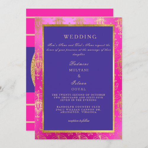 Royal Pink and Blue Colorful Wedding Invitation