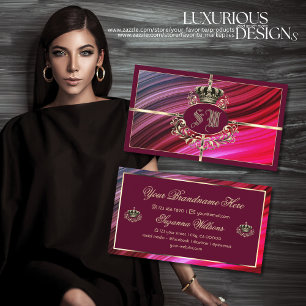 Royal Pink Burgundy Gold Crown with Monogram Nobly Business Card