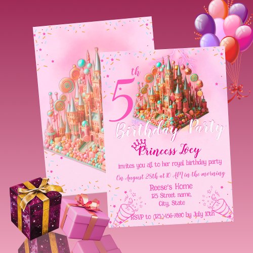 Royal Pink Candy Castle Birthday Invitation