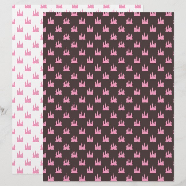 Royal Pink Castle White and Brown Scrapbook Paper (Front/Back)