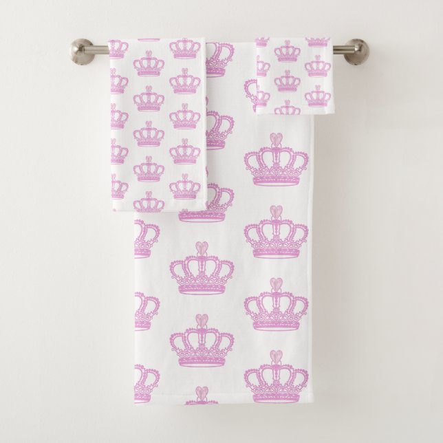 Royal pink crown with faux diamond bath towel set (Insitu)