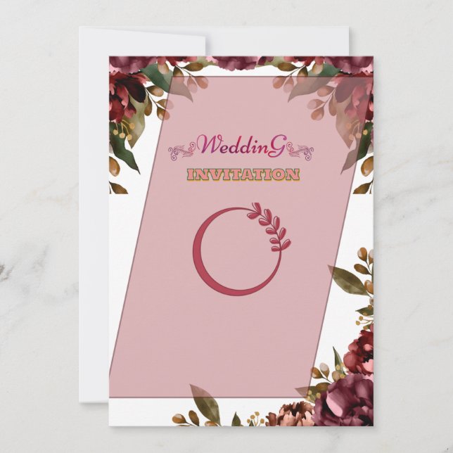 Royal Pink Floral Art Wedding Invitation (Front)