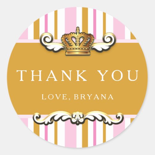 Royal Pink  Gold Crown Princess Party Sticker