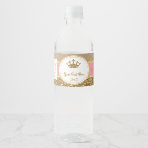 Royal Pink Gold Crown Water Bottle Label Wrapper Water Bottle Label