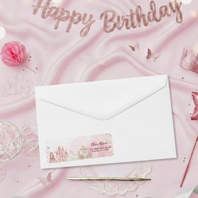 Royal Pink Princess Castle Unicorn 4th Birthday  Label (Creator Uploaded)