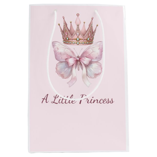 Royal Pink Princess Crown & Butterfly Gift Bag (Front)