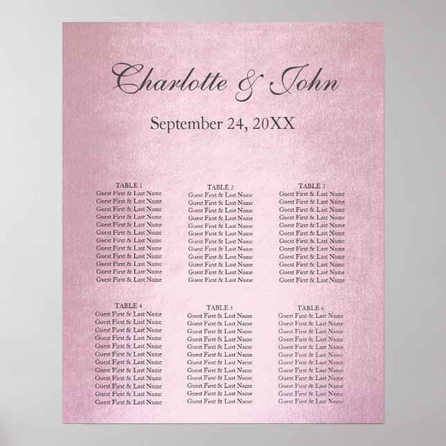 Royal Pink Rose Gold Gray Seating Chart Poste (Front)