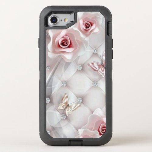 Royal pink roses with beautiful butterflies  OtterBox defender iPhone SE87 case