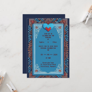 Royal Pixel Art Wedding Invitation