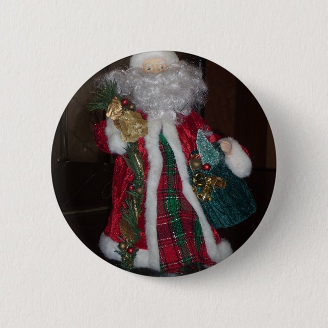 Royal Plaid Hohoho Santa Merry Christmas  Button (Front)