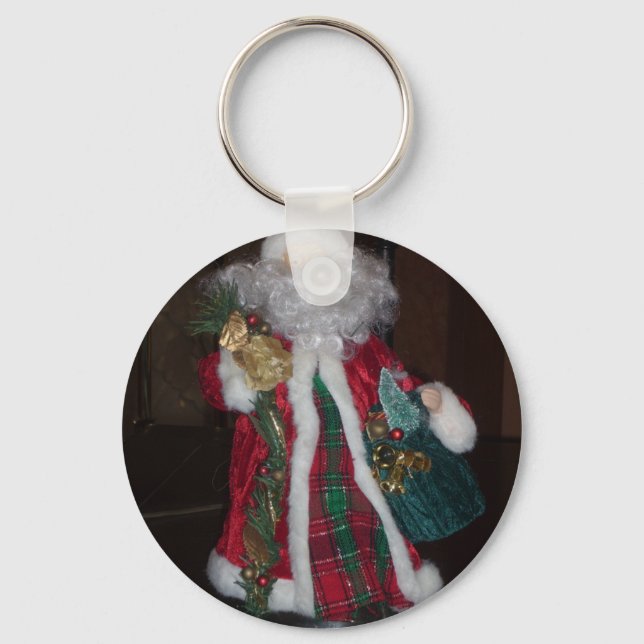 Royal Plaid Hohoho Santa Merry Christmas  Keychain (Front)