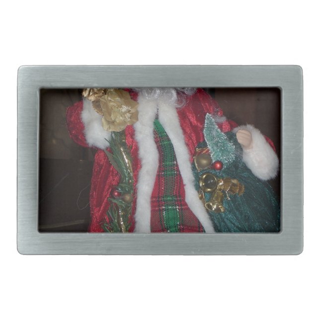 Royal Plaid Hohoho Santa Merry Christmas  Rectangular Belt Buckle (Front)