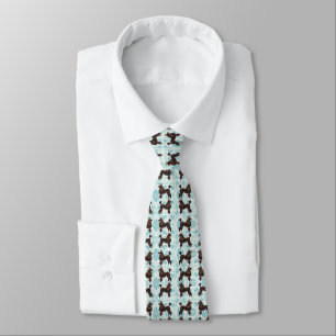 Royal Plaid Poodles with Blue Background Tie
