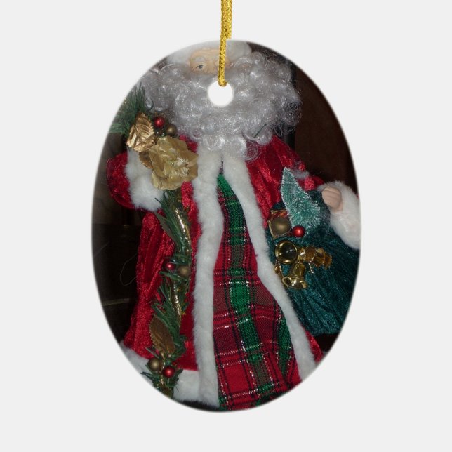 Royal Plaid Santa Collection. Ceramic Ornament (Front)