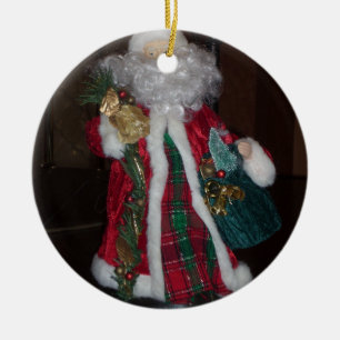 Royal Plaid Santa Collection. Ceramic Ornament