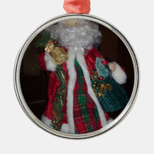 Royal Plaid Santa Collection. Metal Ornament