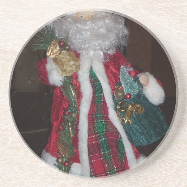Royal Plaid Santa Collection. Sandstone Coaster (Front)