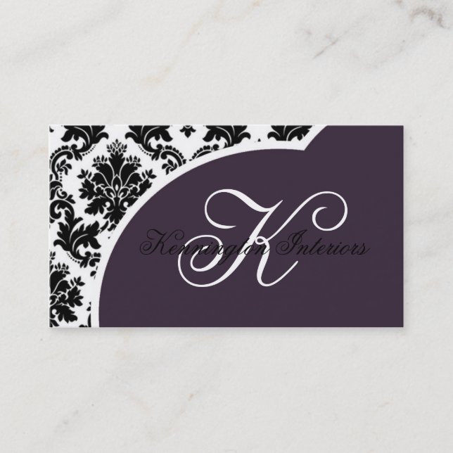 Royal Plum Purple Black Damask Business Cards (Front)