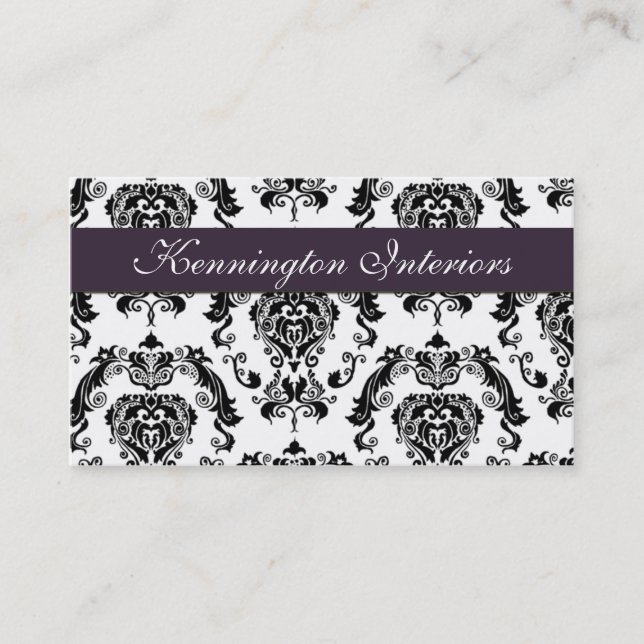 Royal Plum Purple Black Damask Lace Business Cards (Front)