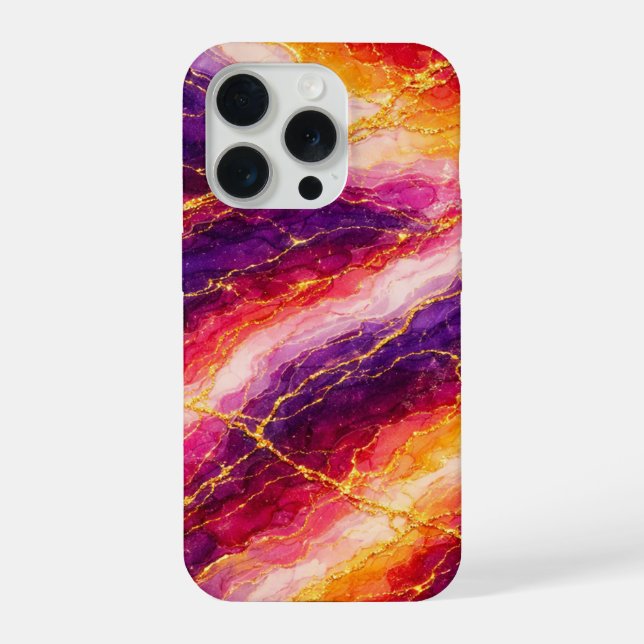 Royal Plum & Raspberry Marble with Gold Veining iPhone Case (Back)